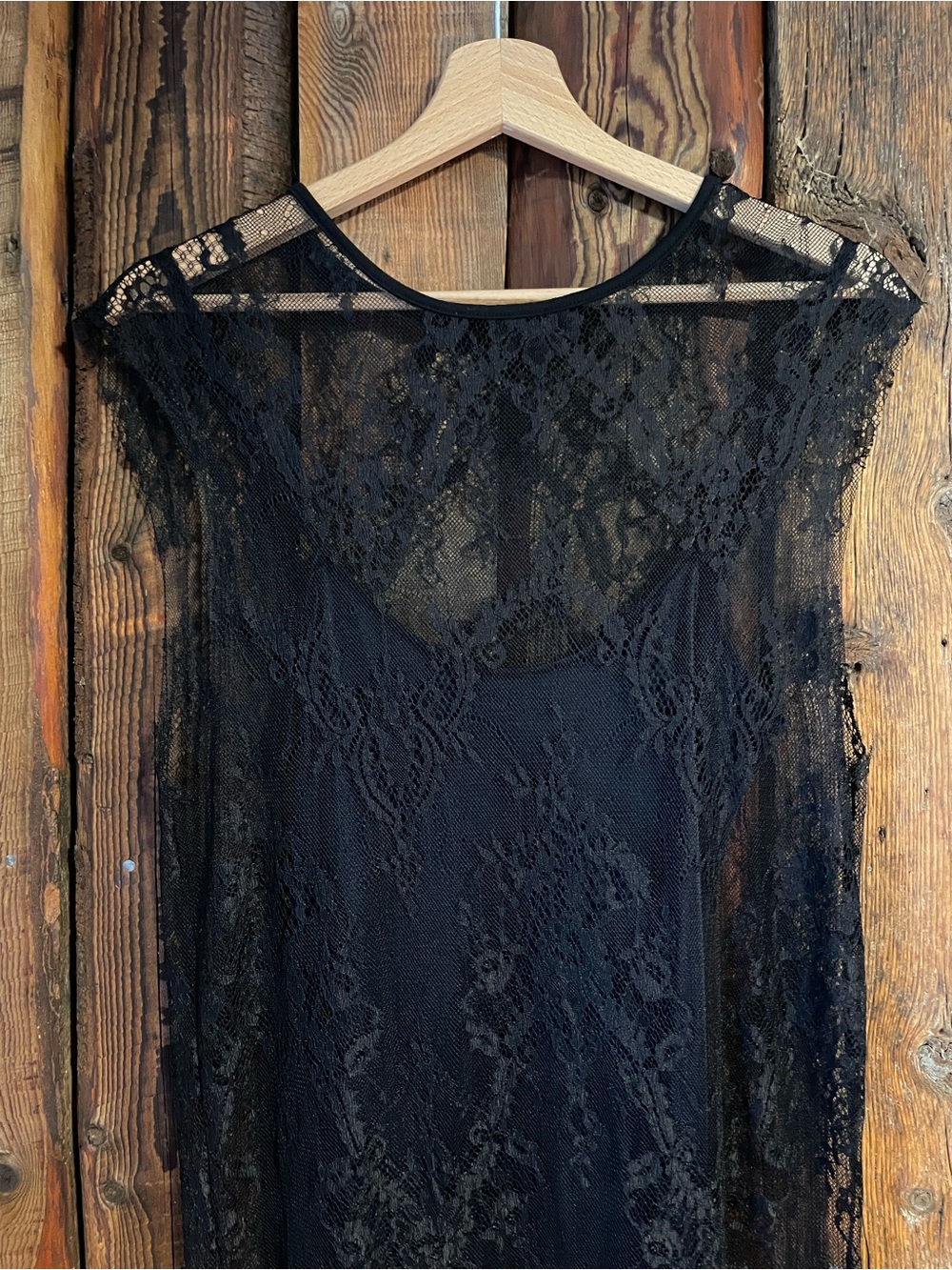 Black Lace Overlay Slip Dress